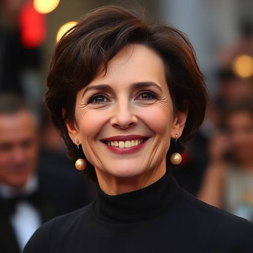 Portrait de Juliette Binoche souriant lors d'une avant-première à Paris